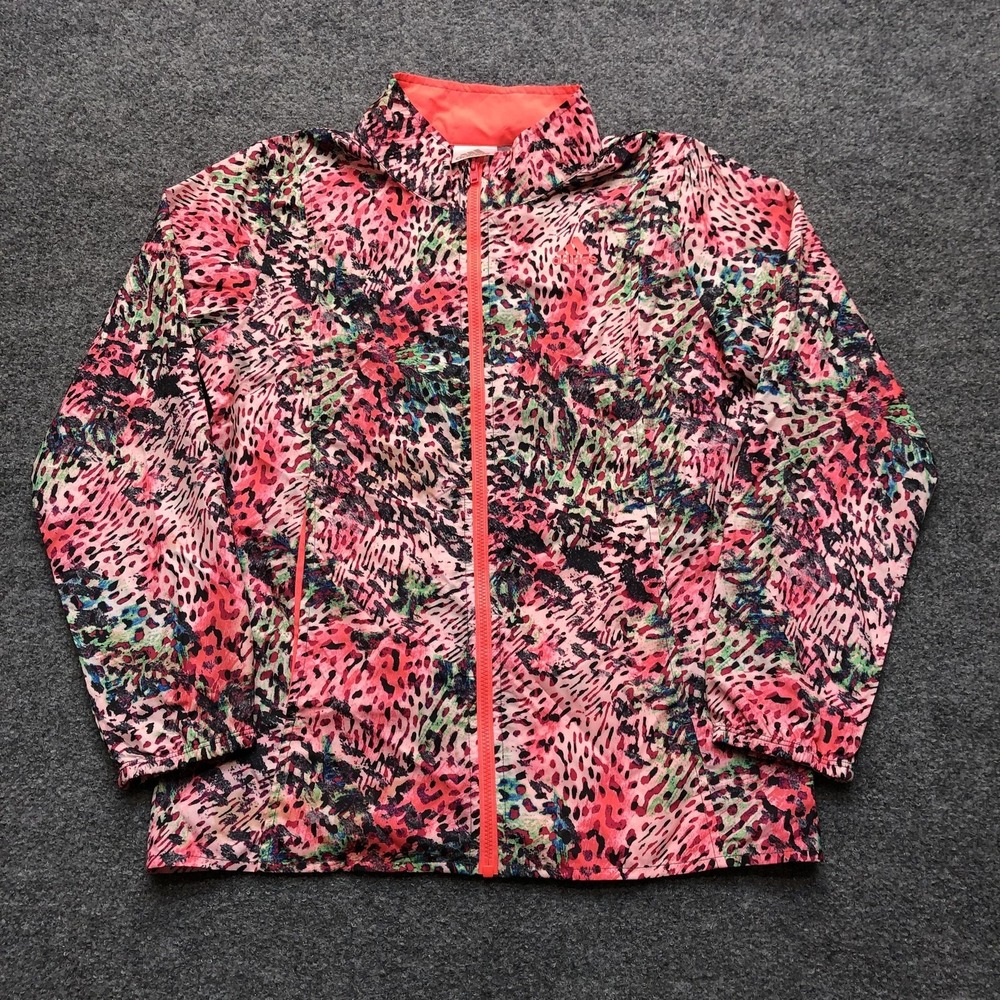 Adidas Jacket Girls 10-12 Multicolor Animal Print Windbreaker Full Zip